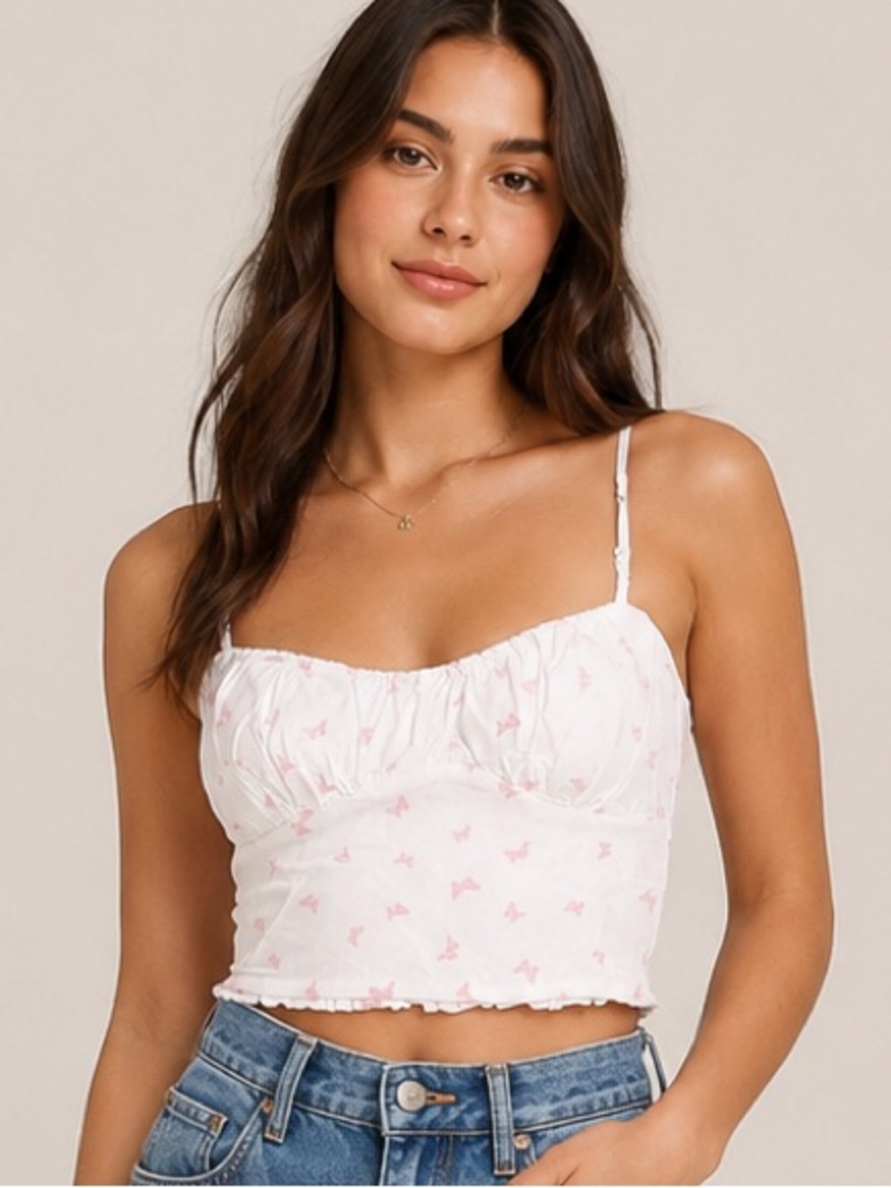Pacsun LA Hearts S Pink White Butterfly Tank Smocked Bust Crop Top Small Summer